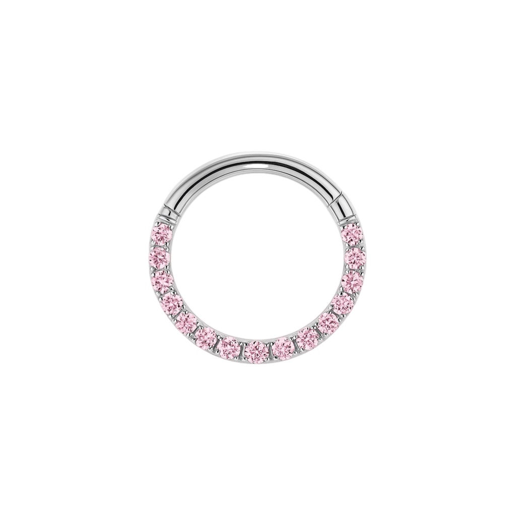 עגיל חישוק טיטניום קליקר - סט זירקונים ורודים