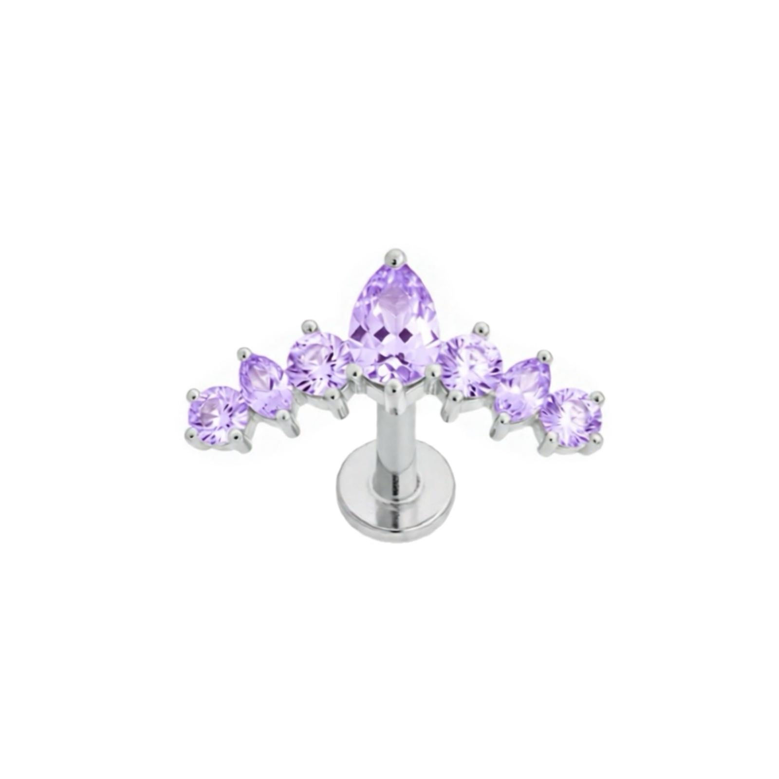 עגיל פירסינג מטפס - לברט כסוף עם מרקיזים סגולים