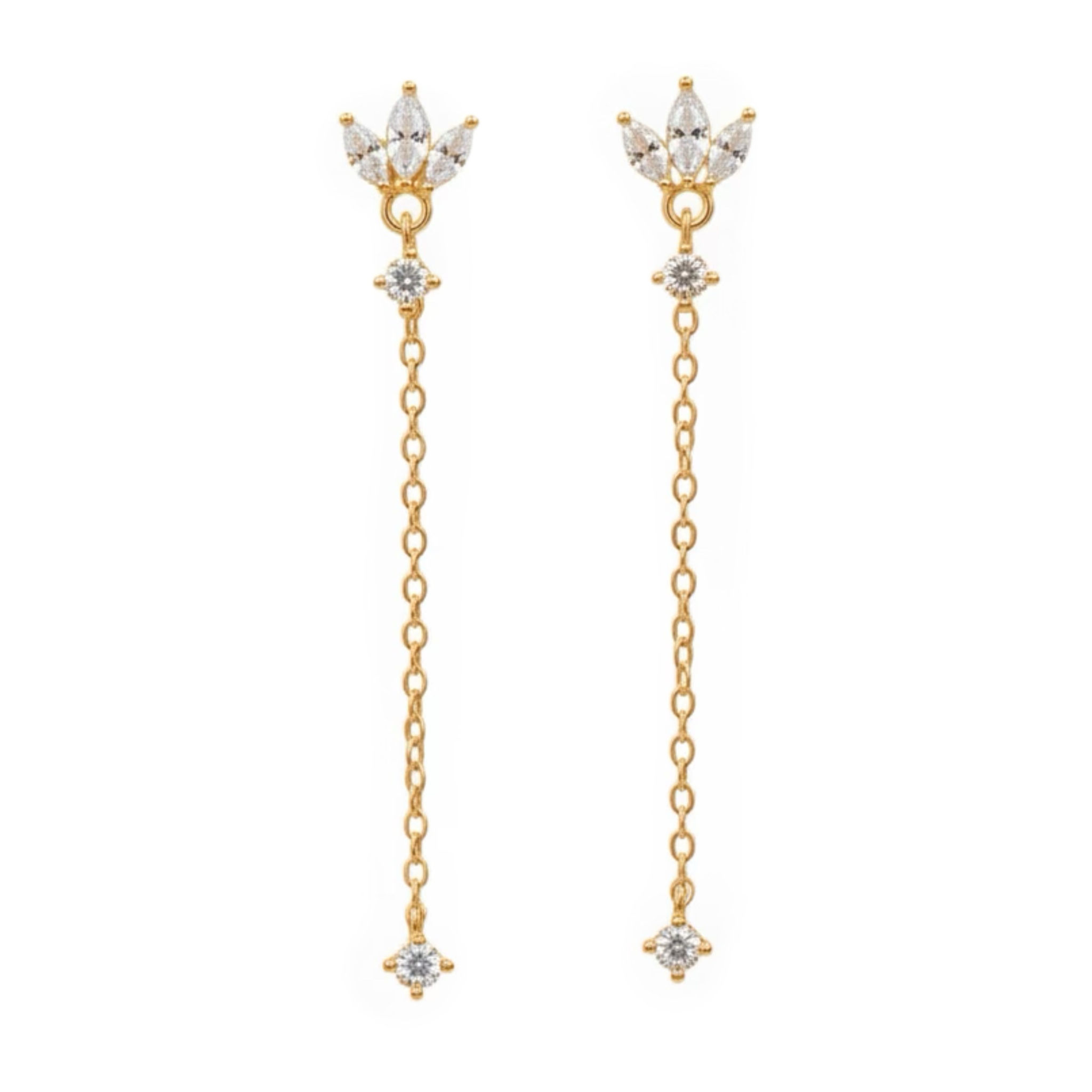 עגילי שרשרת לוטוס עם זרקונים - זהב