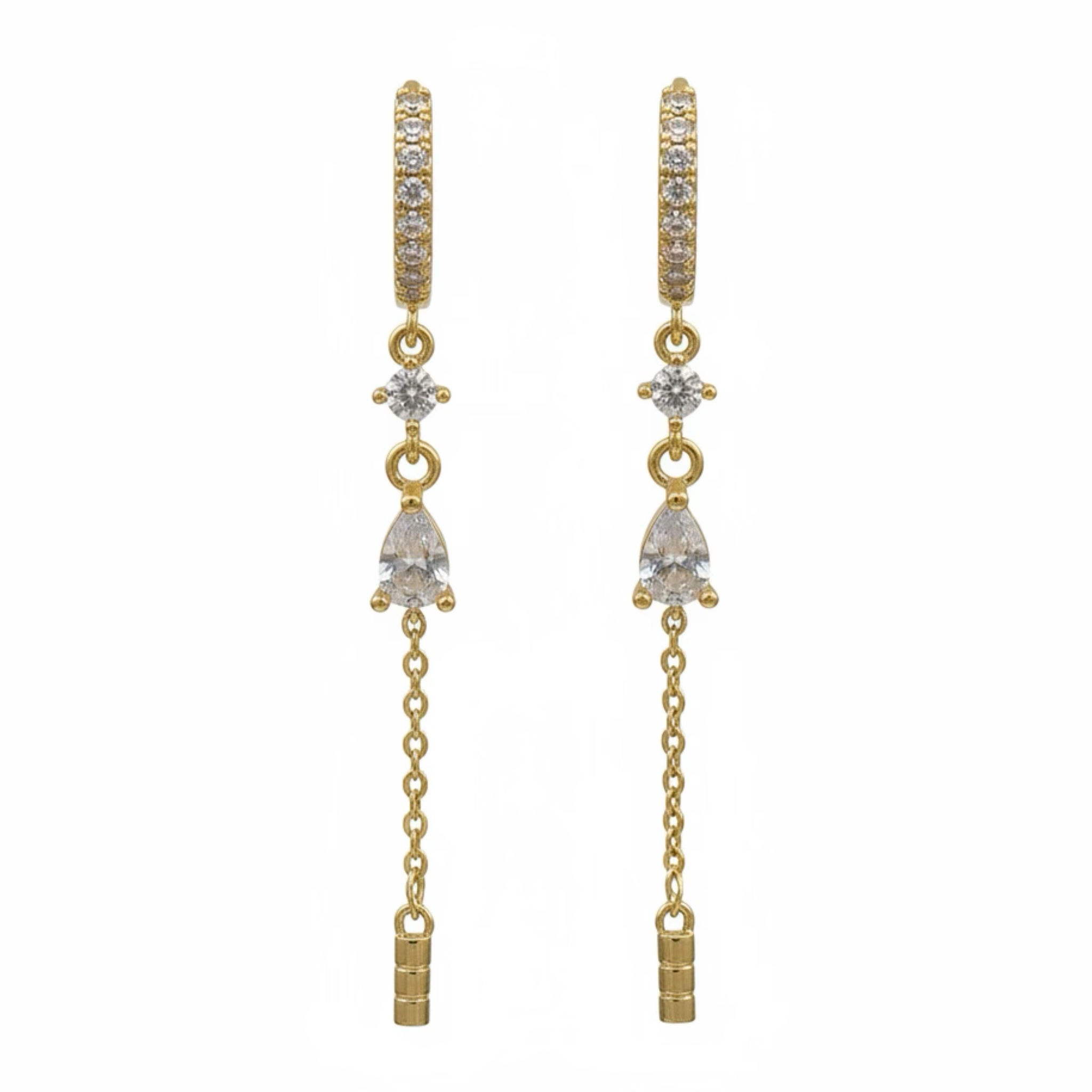 עגיל נופל זרקון קטן עם שרשרת - זהב