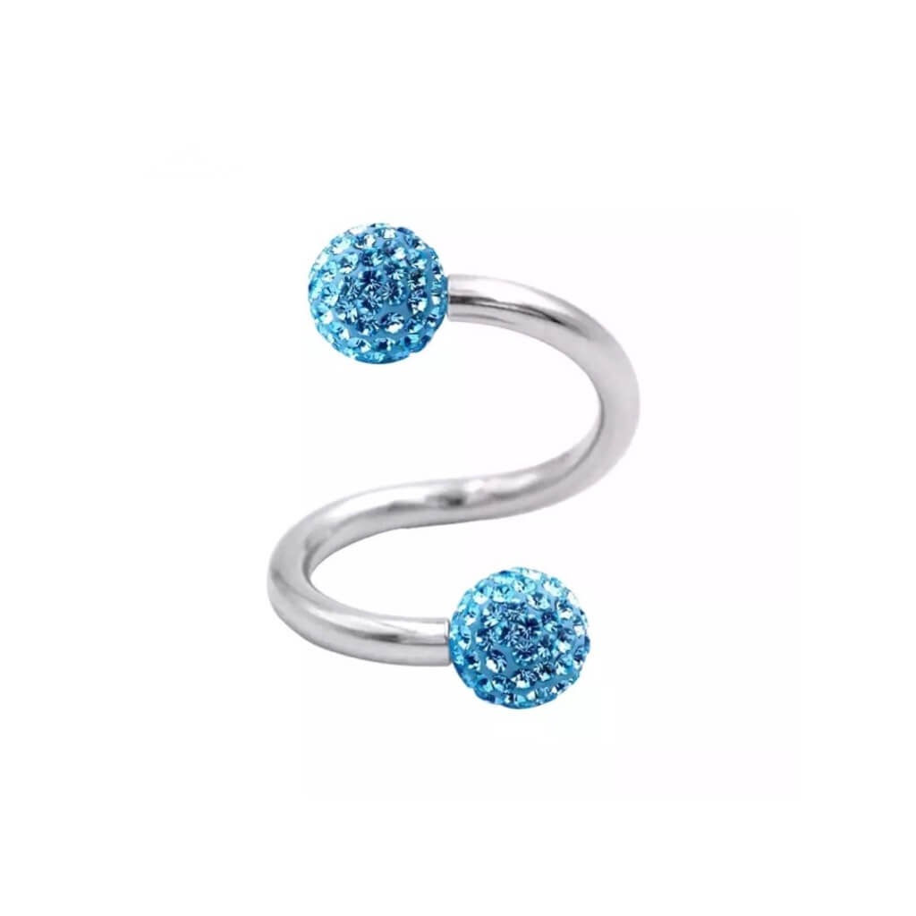 עגיל פירסינג ספירלה כדורי זירקונים תכלת