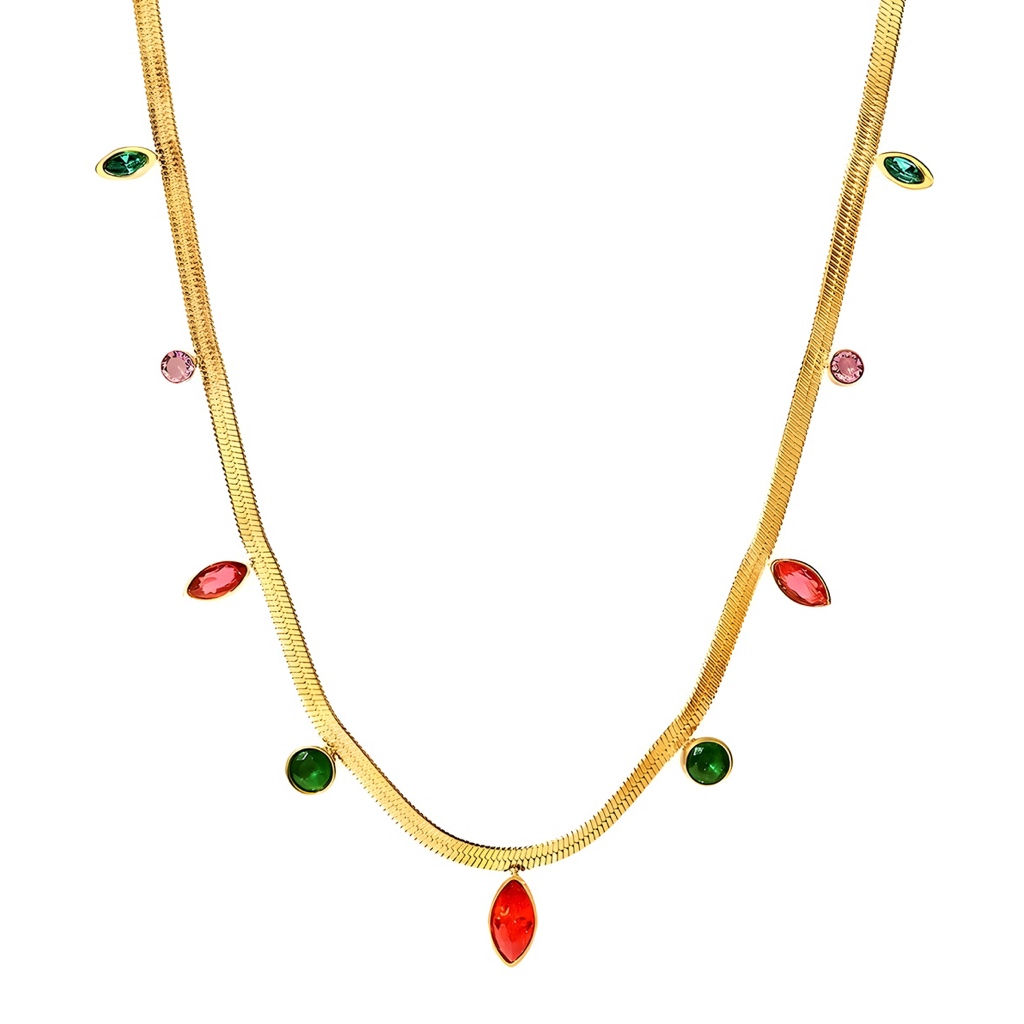  שרשרת דגם סילק צ׳וקר בצבע זהב לנשים משובצת באבני טורמלין צבעוניים