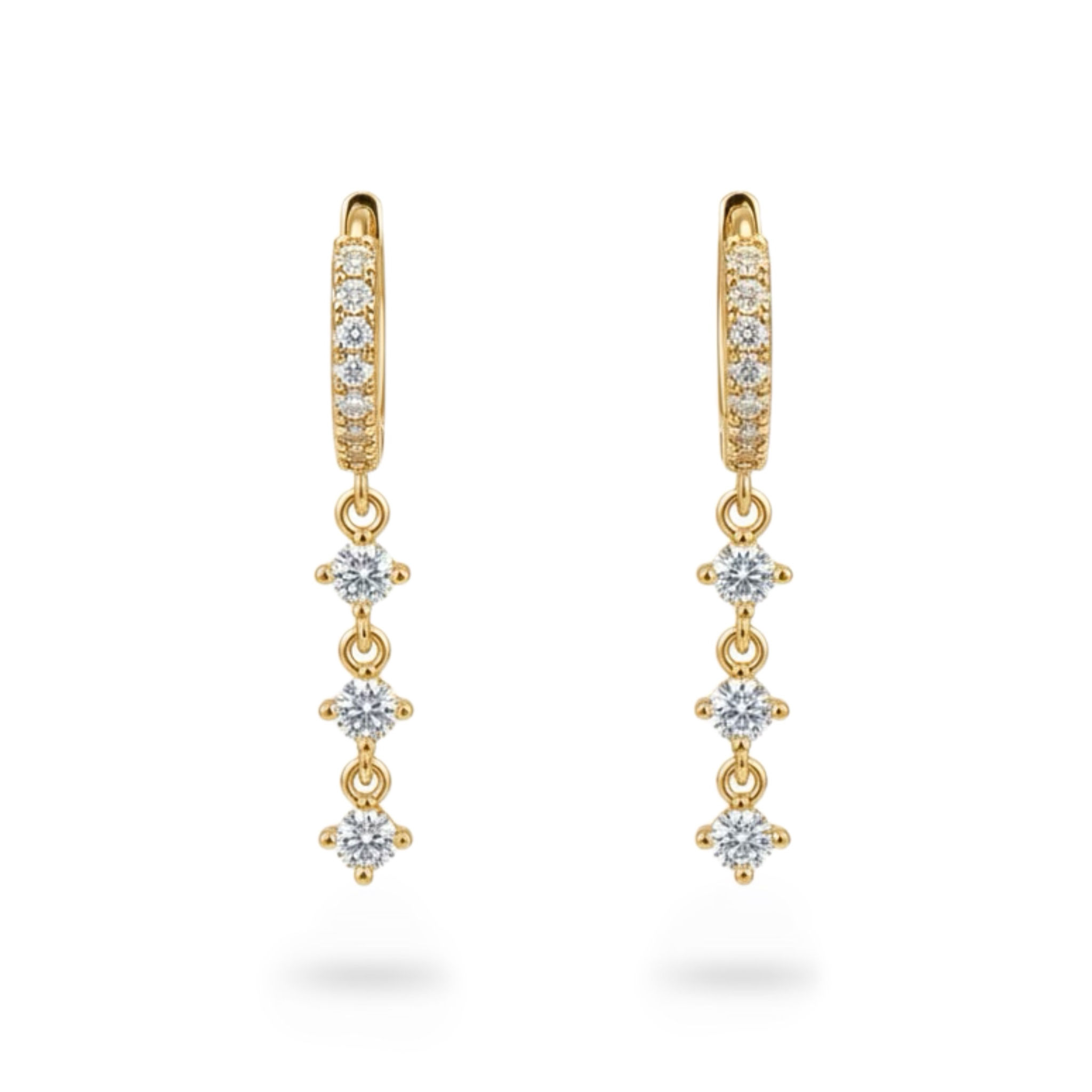 עגיל שרשרת זרקונים נופלים - זהב