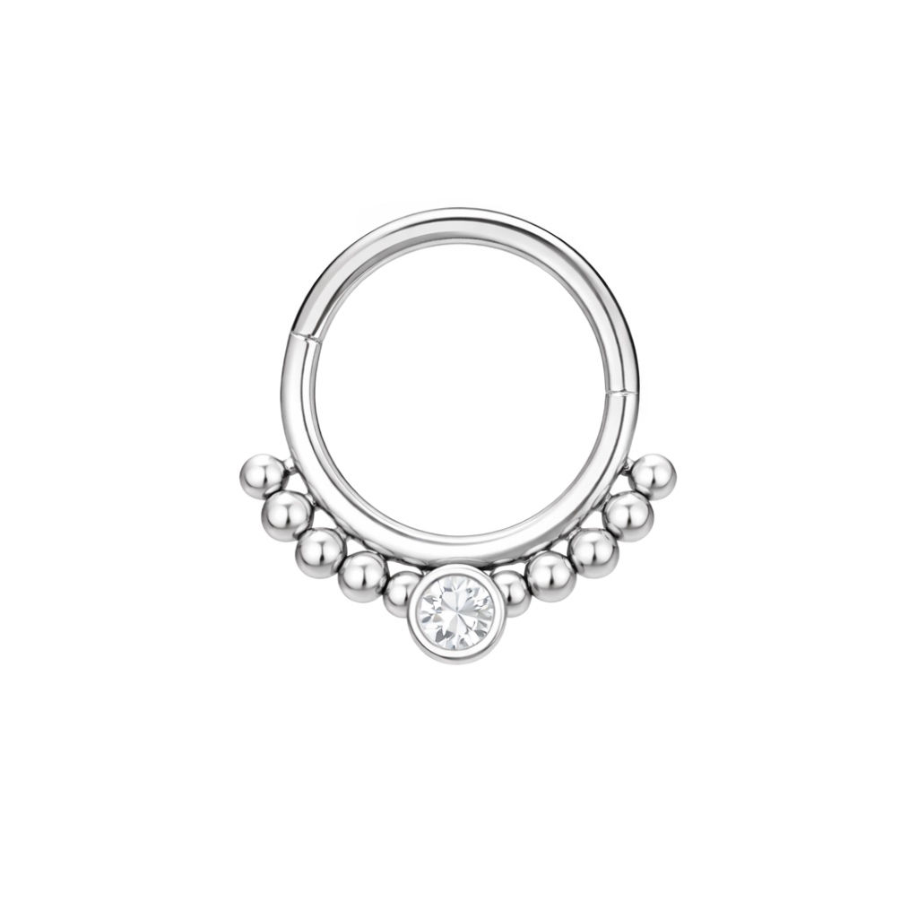 עגיל טיטניום קליקר - פס כדורים עם זירקון עגול