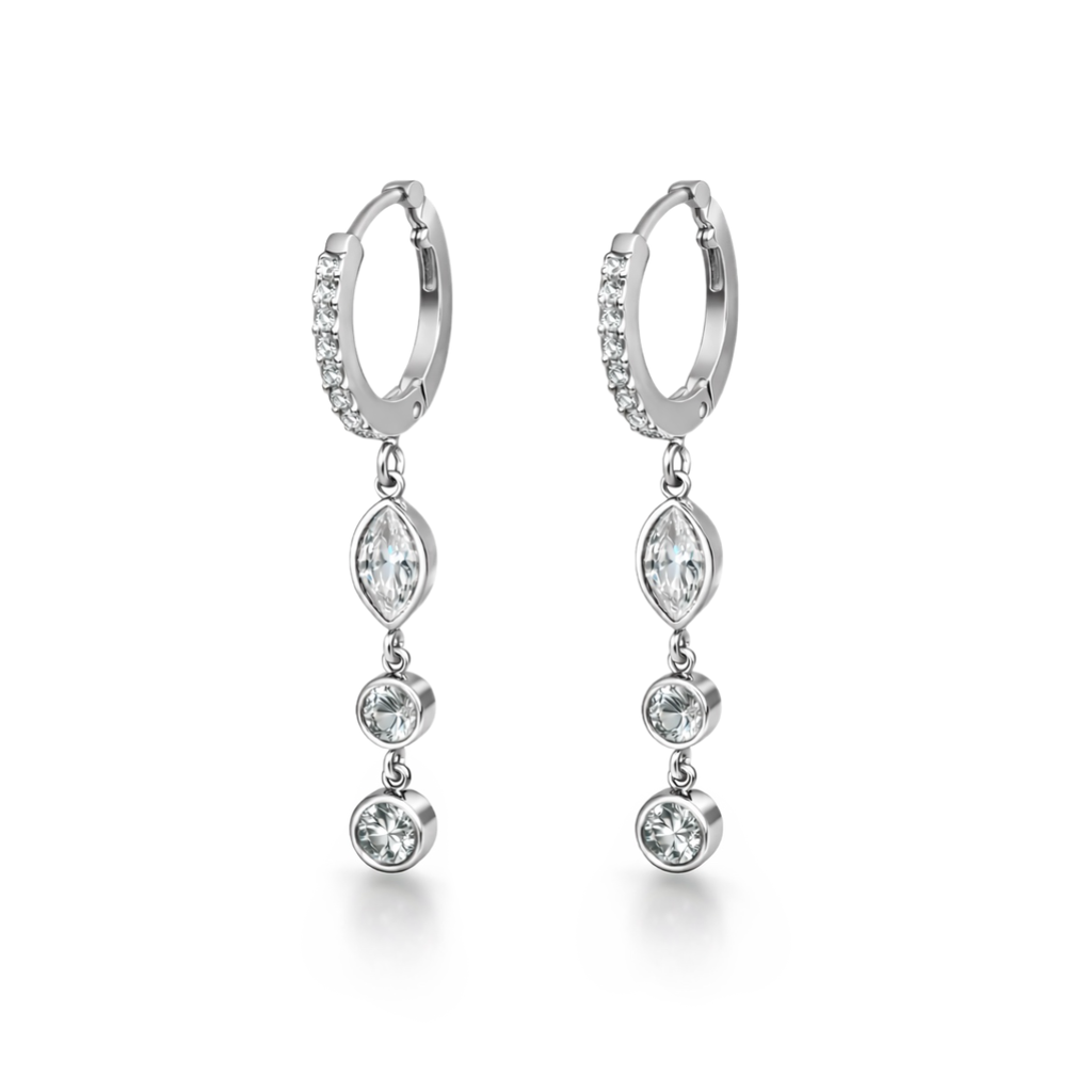 עגילים תלויים ומשובצים באבני סברובסקי - כסף טיטניום