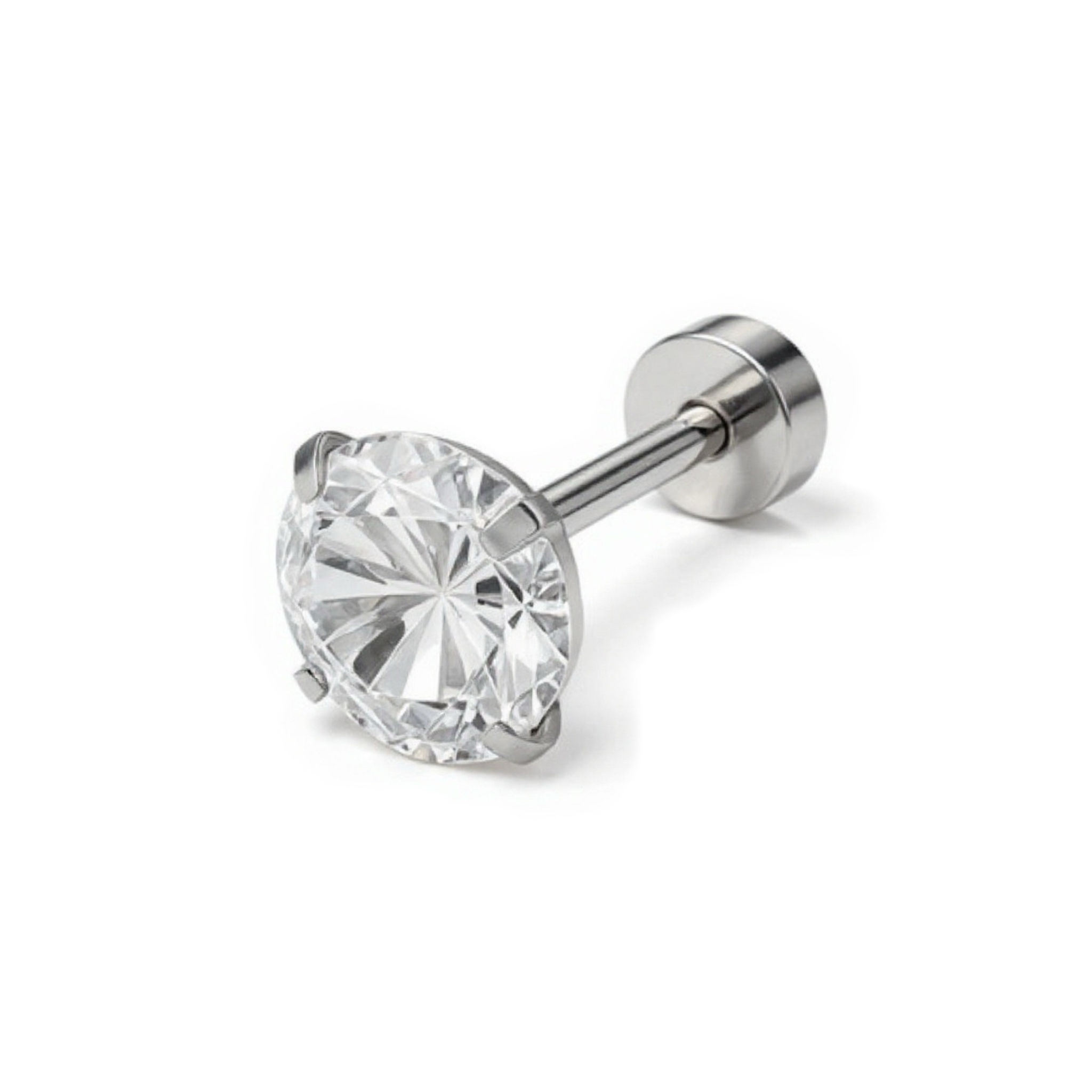 עגיל טיטניום לברט - קריסטל קלאסי כסף