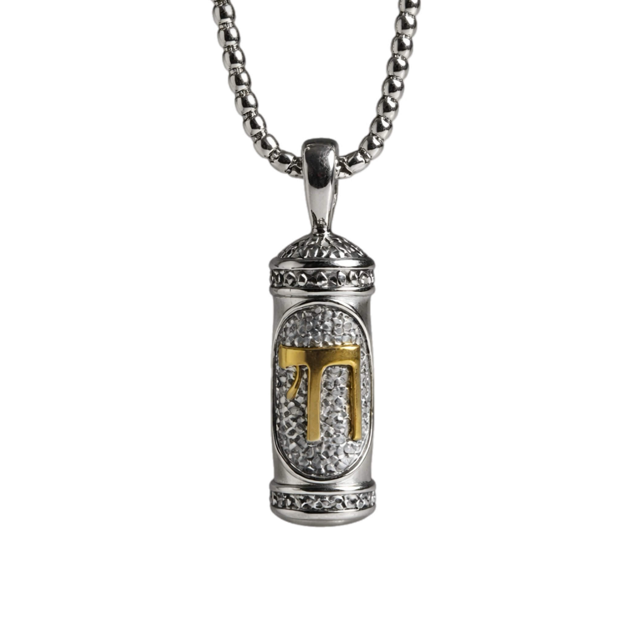 שרשרת מזוזה לגבר - חי כסף בשילוב זהב