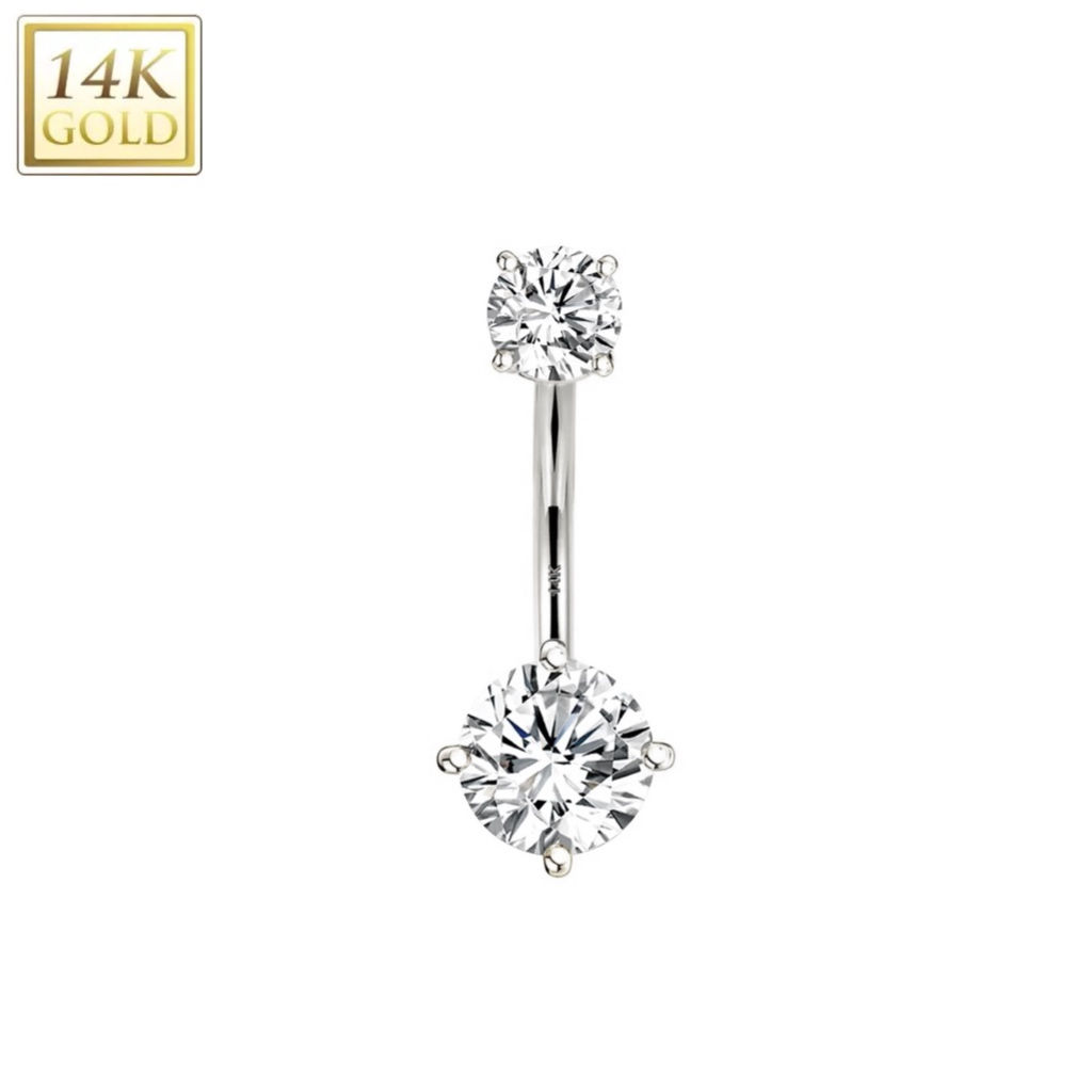  עגיל בננה פירסינג מזהב לבן 14 קראט עם זוג קריסטלים
