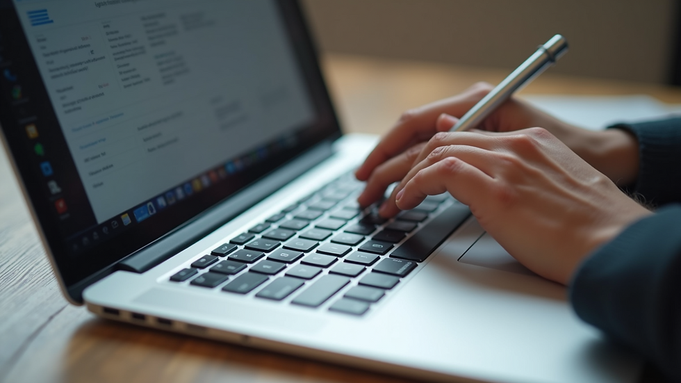 Close-up view of a person using a laptop to fill out an online form