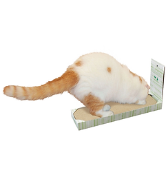 Cat enthusiastically playing with a our handmade scratching toy, engaged in playful behavior to satisfy its natural instincts.