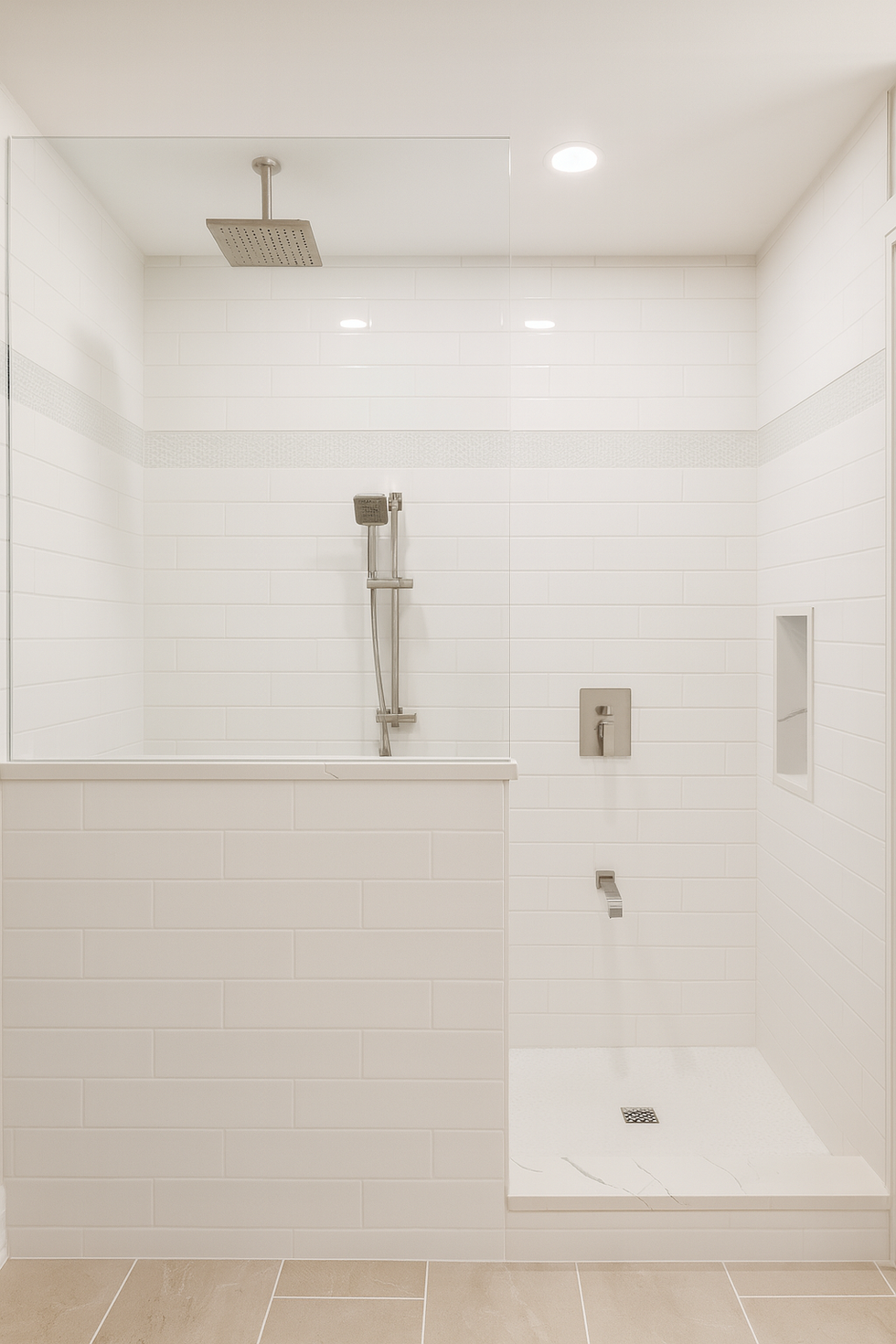 Classic white walk-in shower