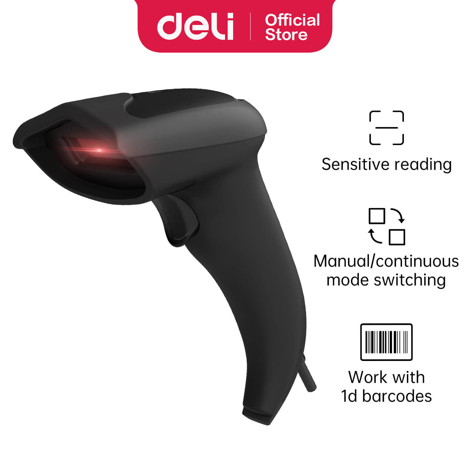 Barcode Scanner Deli ES211 (1D) Deli Scanner Barcode Handheld ES201 Laser Light