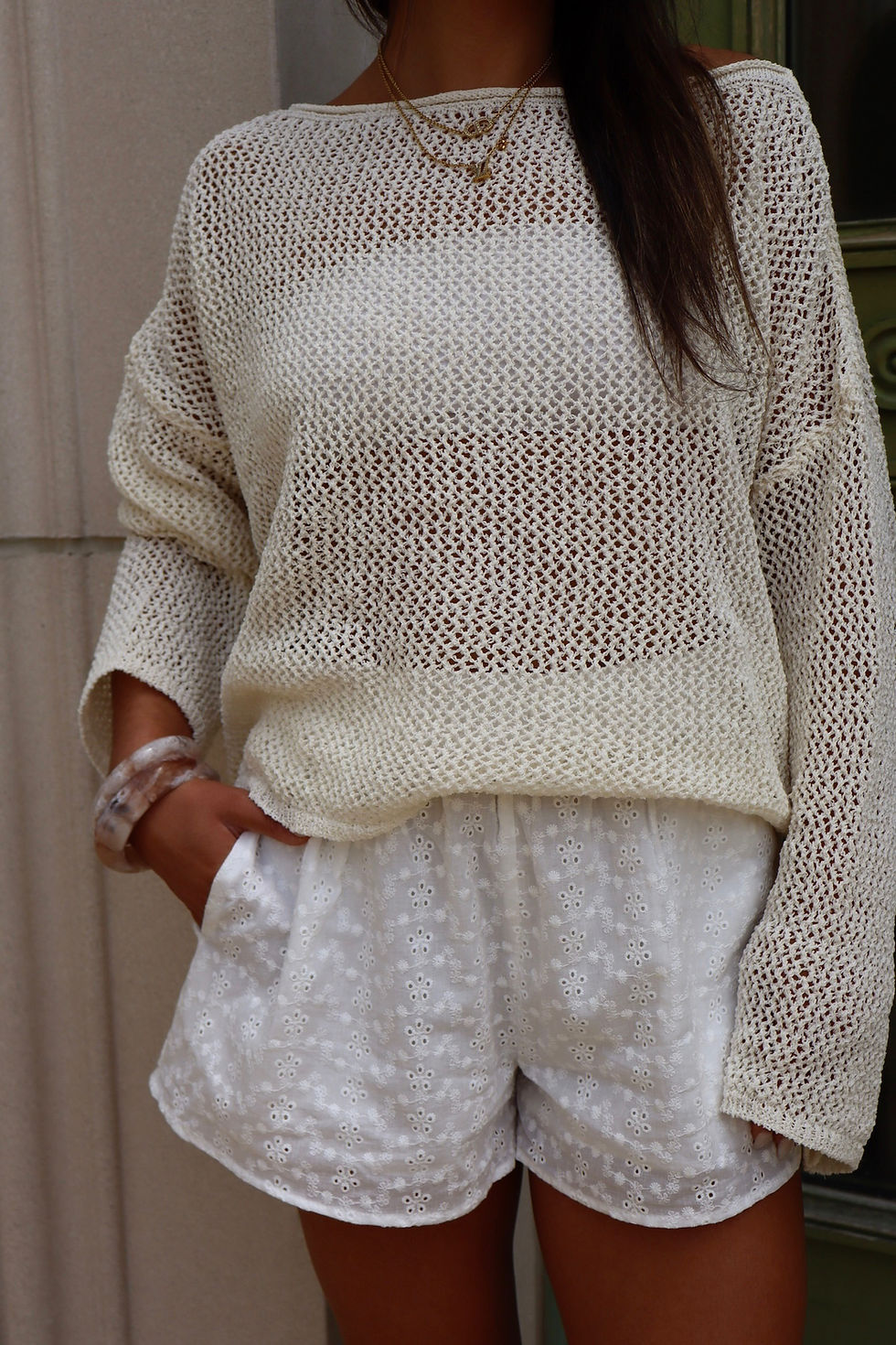 Thumbnail: Sienna Eyelet Shorts - White