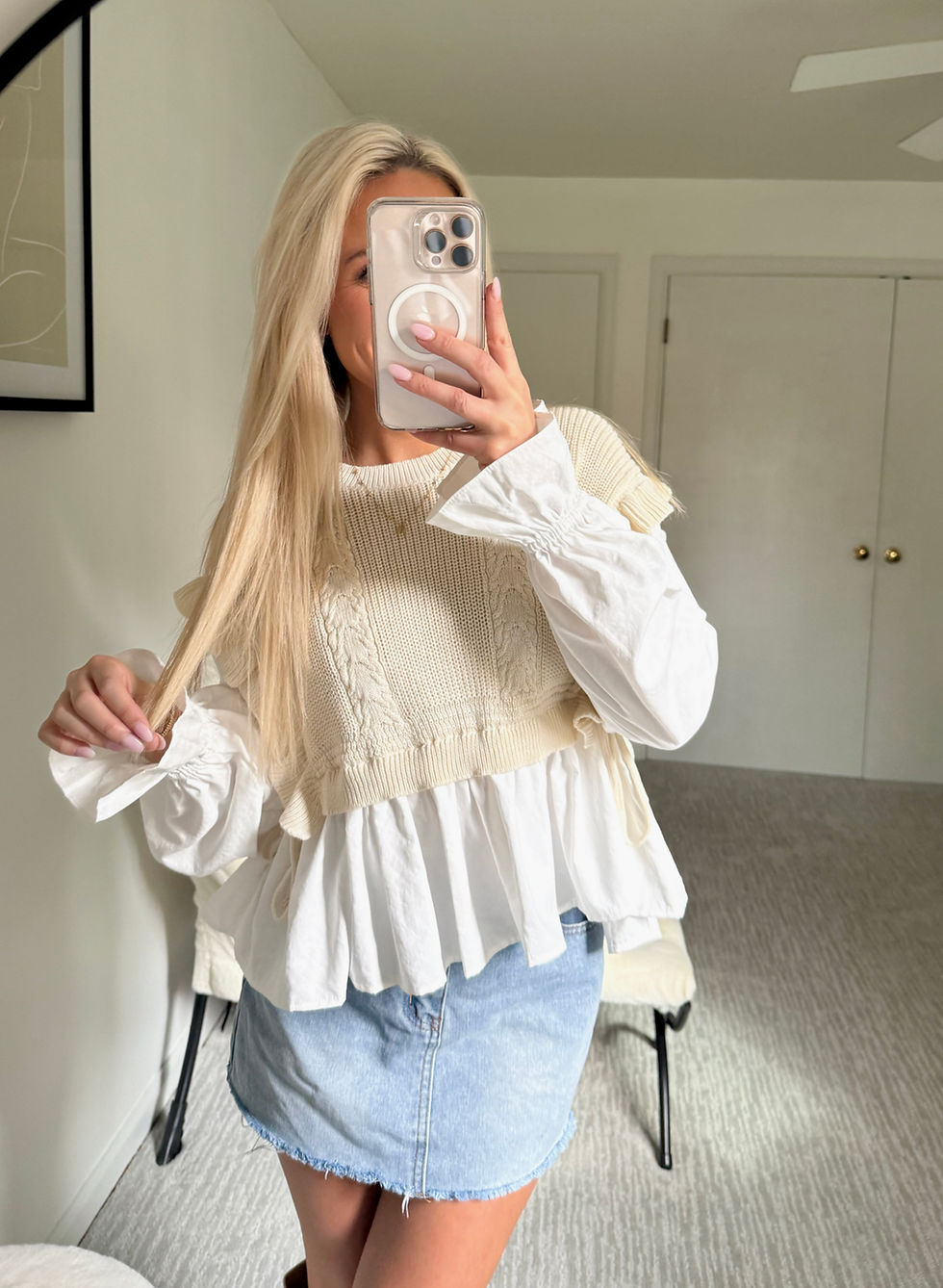Thumbnail: Knit Vest Blouse – Cream
