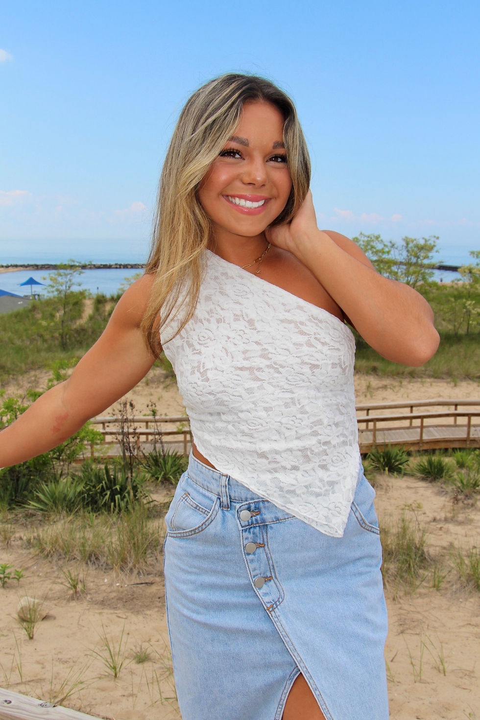 Thumbnail: Kallie Lace Asymmetrical Top -White