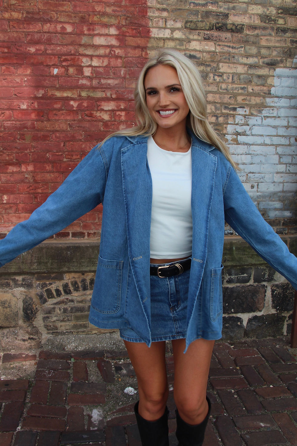 Thumbnail: Victoria Long Sleeve Denim Jacket - Blue