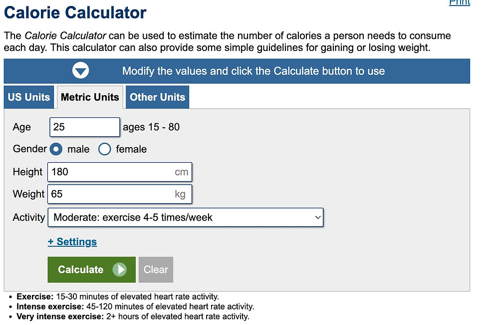 Here's what a calorie calculator looks like