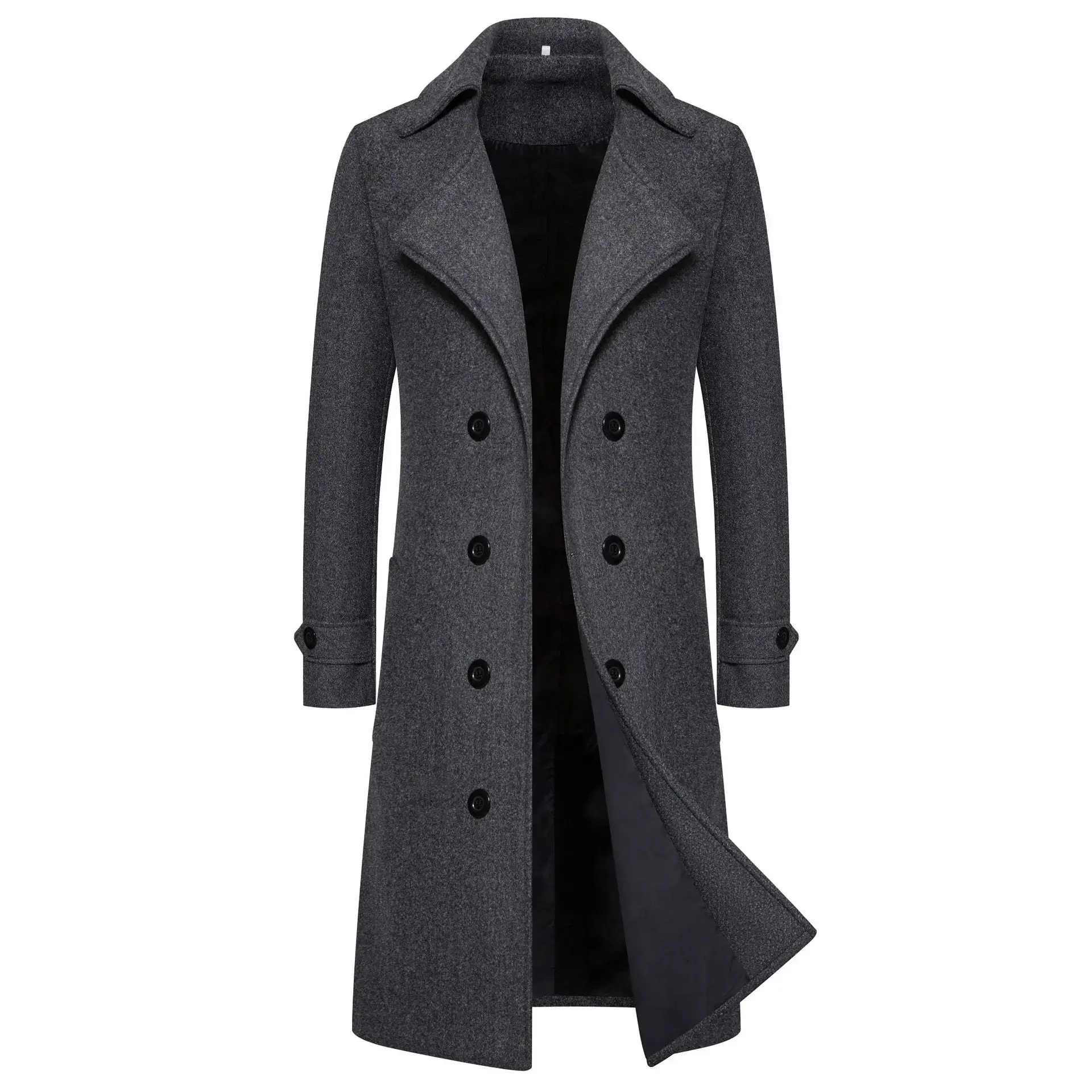 Spring Long Woolen Coats Men Fashion Double Breasted Trench Coats Autumn Turn