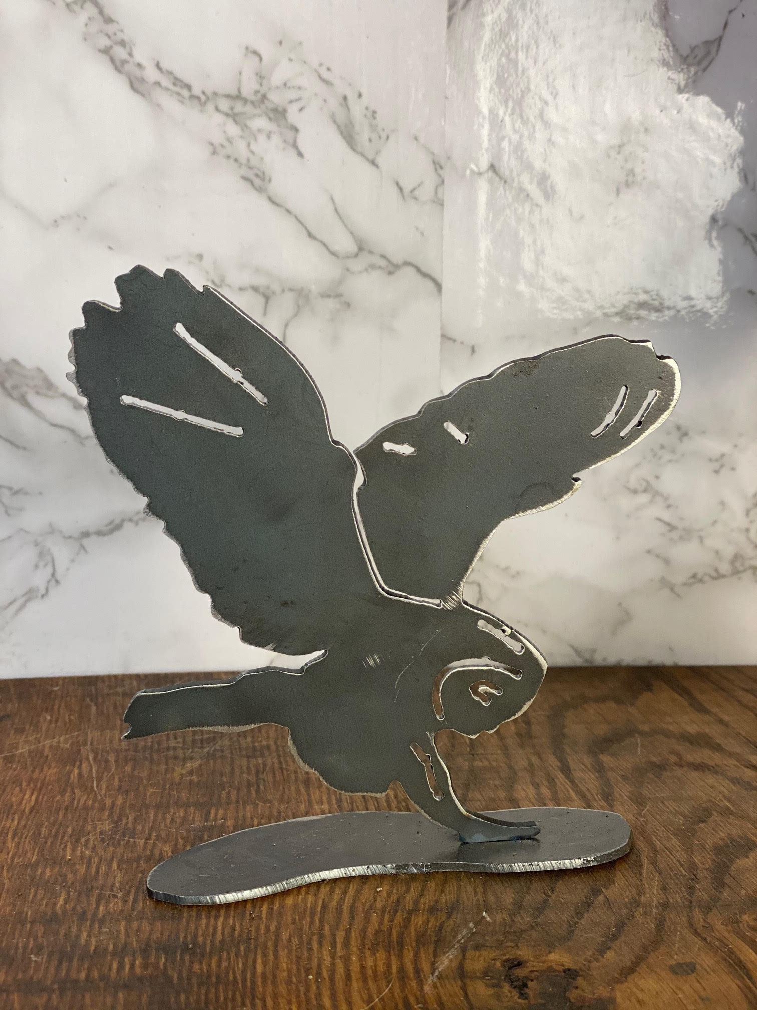 Barn Owl Flying Tawny Little Bird Wildlife Brushed Steel Metal Art Home Sculpt