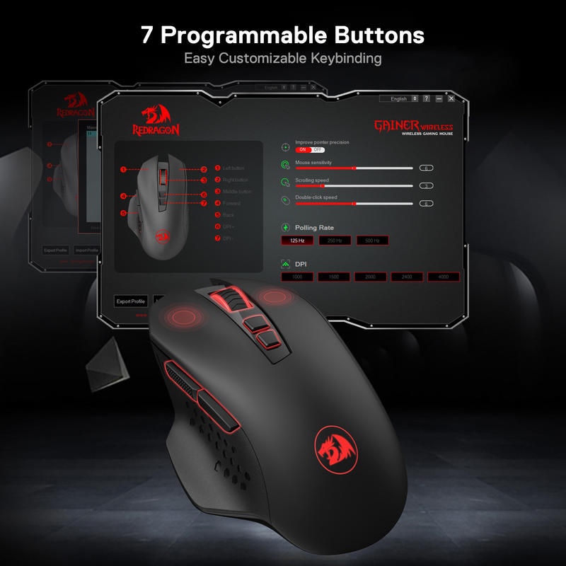 Thumbnail: Redragon M656 Gainer Wireless Gaming Mouse, 4000 DPI 2.4Ghz Wireless Gamer Mouse