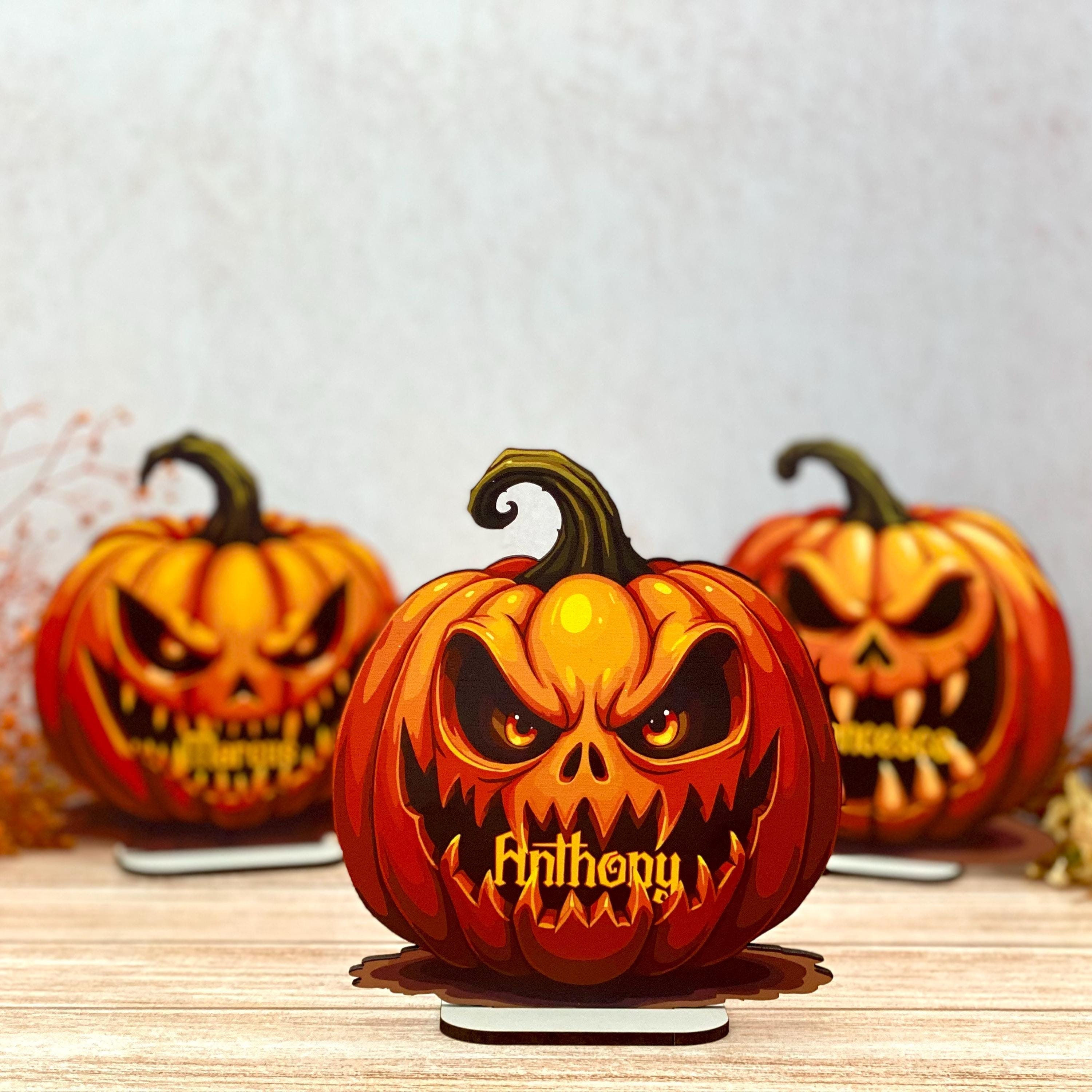 Halloween Party Table Decor, Spooky Pumpkin Wooden Standing Decor, Halloween Gh