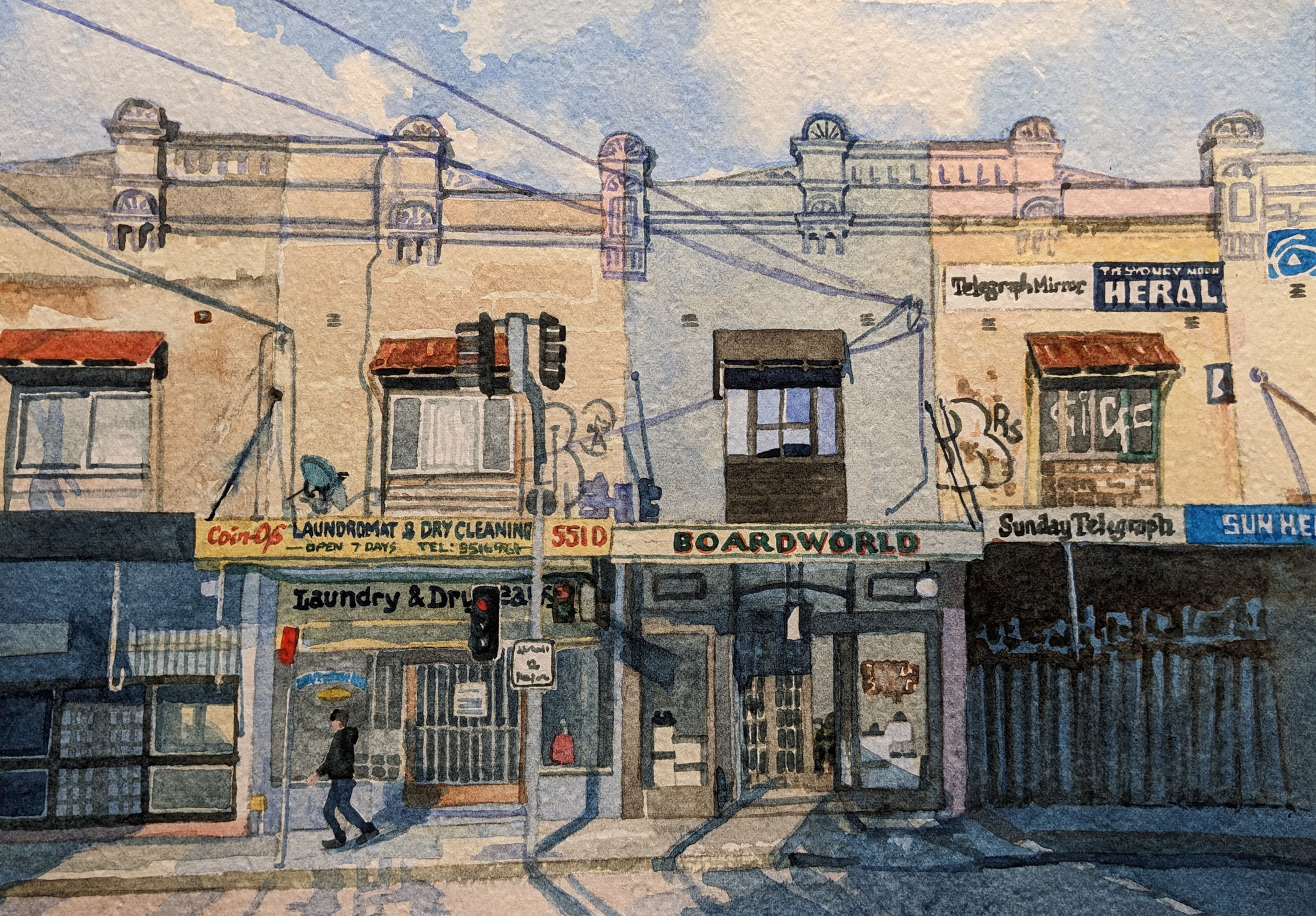 Laundromat and Board World, King St, Newtown