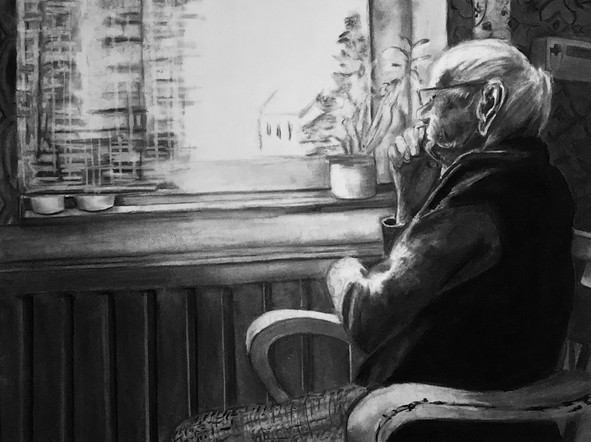 "Temporary Home"
Charcoal on paper
20" x 26"
2019