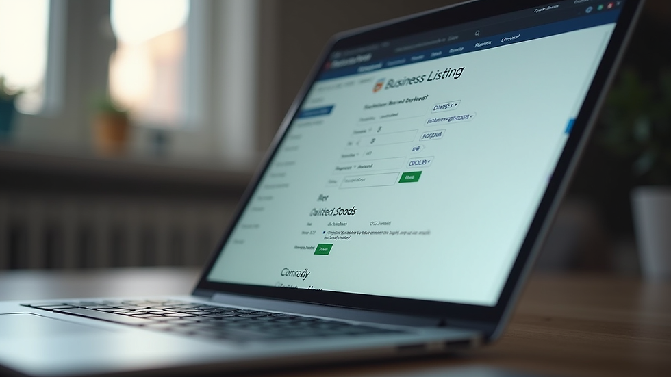 Close-up view of a laptop screen showing a business listing form