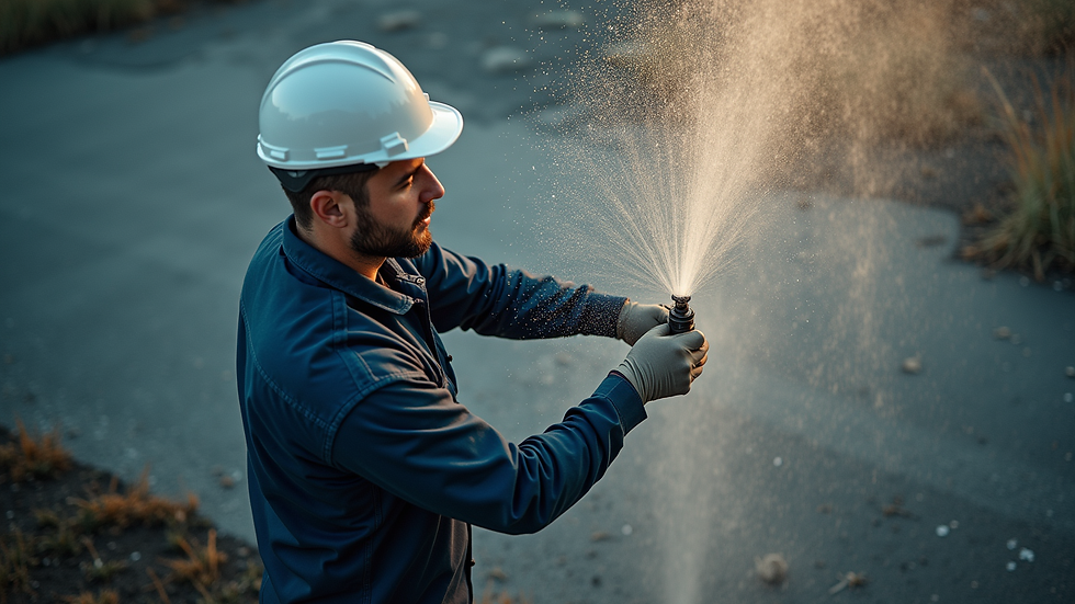 high angle view of technician inspecting sprinkler system