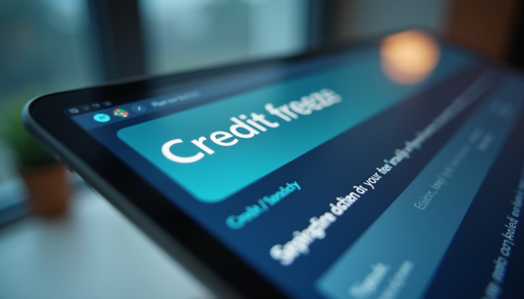 High angle view of a computer screen showing a credit freeze confirmation page