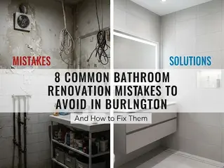 Before and after bathroom renovation comparison showing mistakes vs modern upgrade