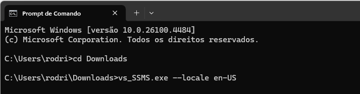 Comando para fazer a instalacao do SSMS em ingles