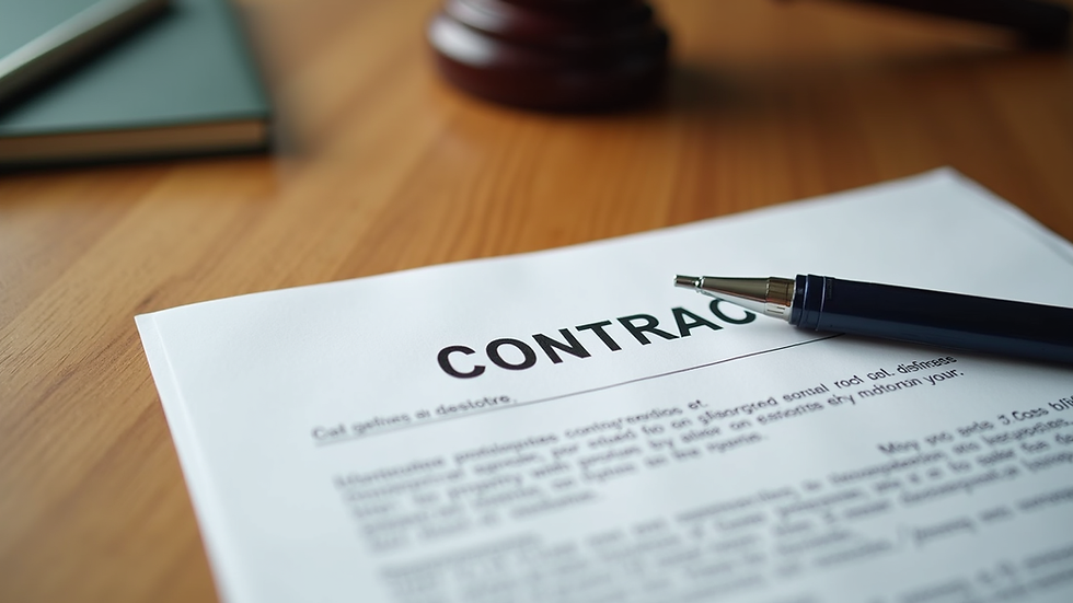 Close-up view of a Costa Rican property deed and contract on a wooden desk