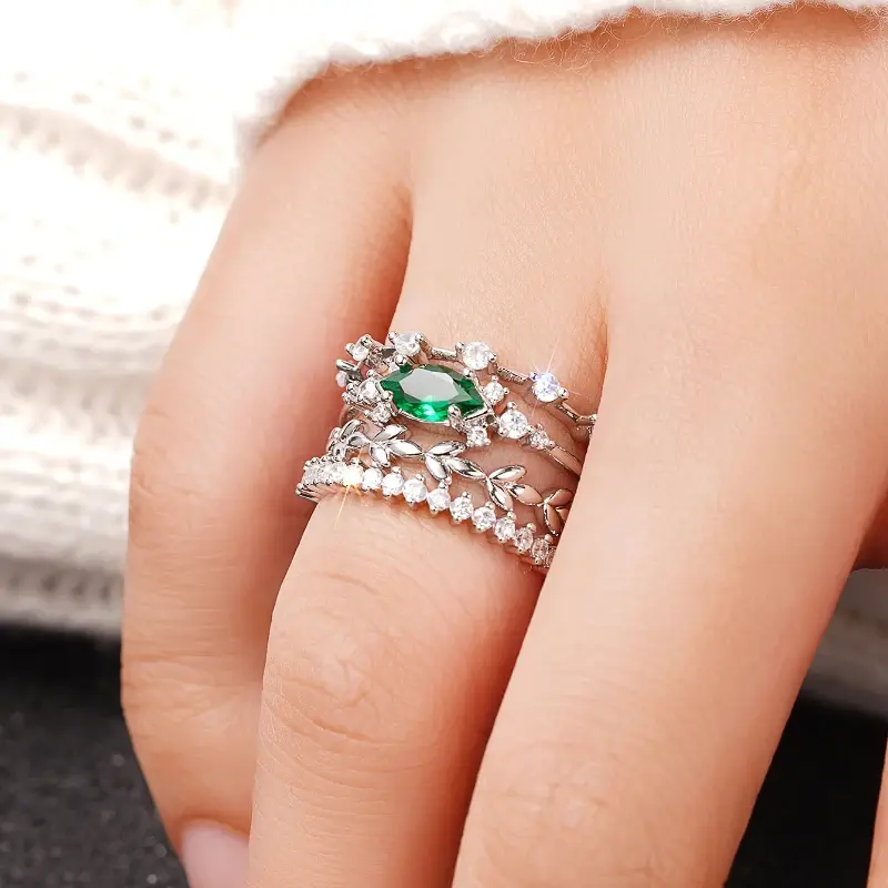 Miniatura: Anillo ESTELAR esmeralda set de 4