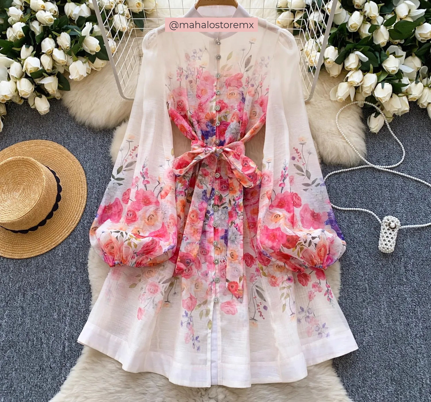 Vestido Peonias (blanco y negro)