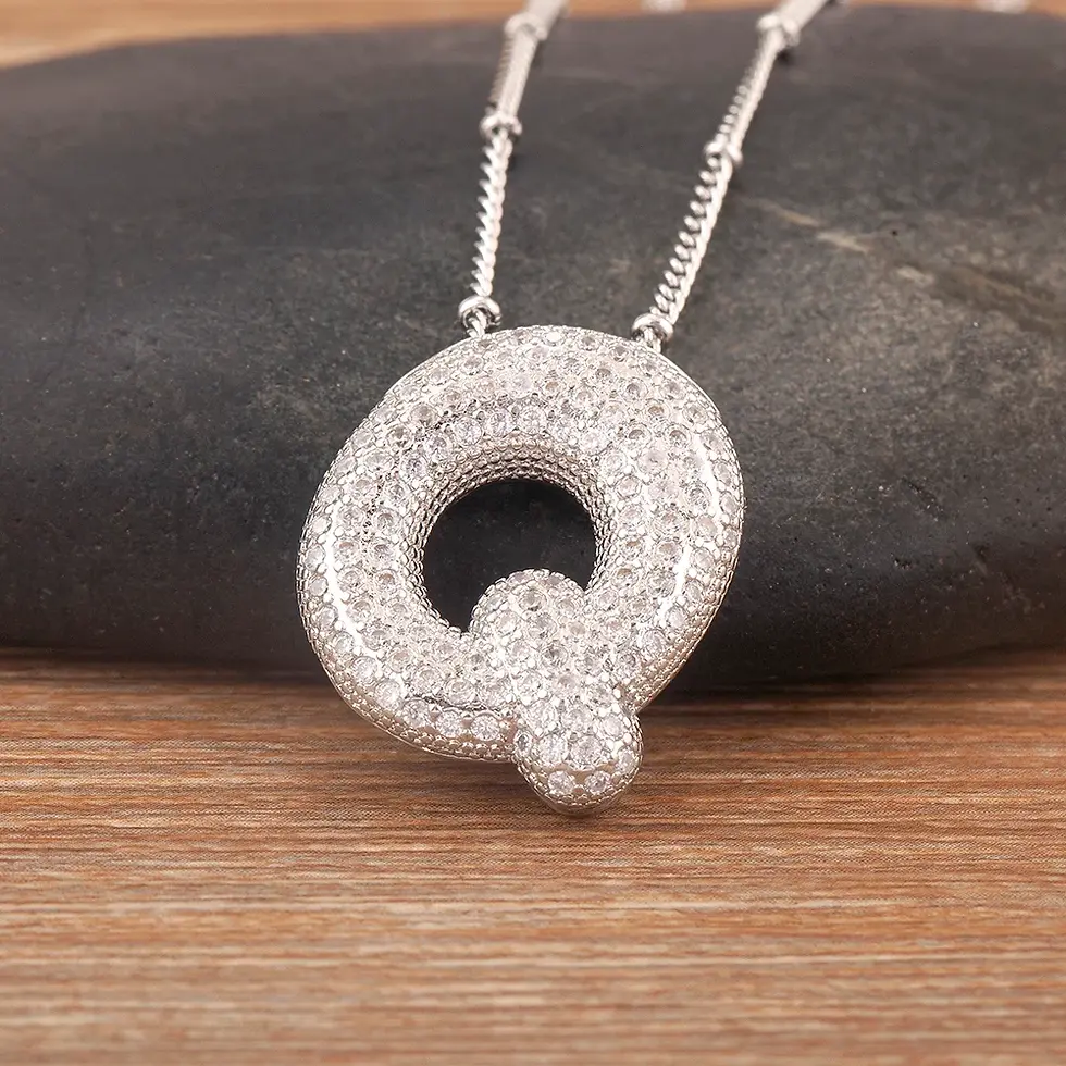 Miniatura: Collar zirconias ABC A-Z PLATEADO