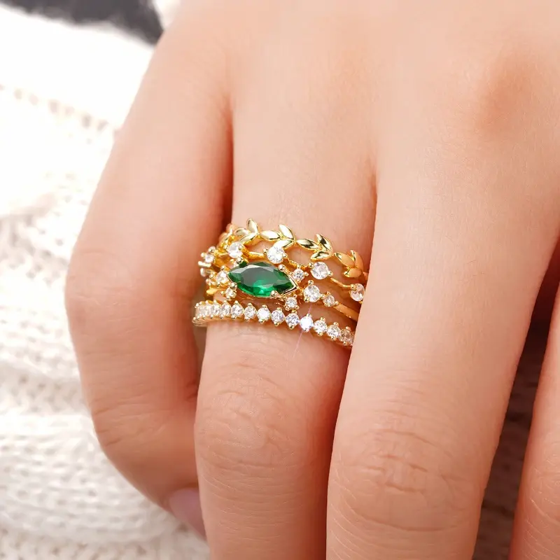 Miniatura: Anillo ESTELAR esmeralda set de 4