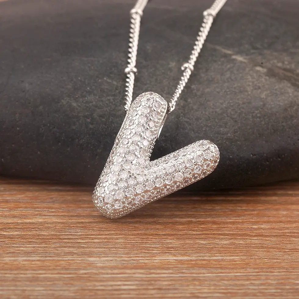 Miniatura: Collar zirconias ABC A-Z PLATEADO