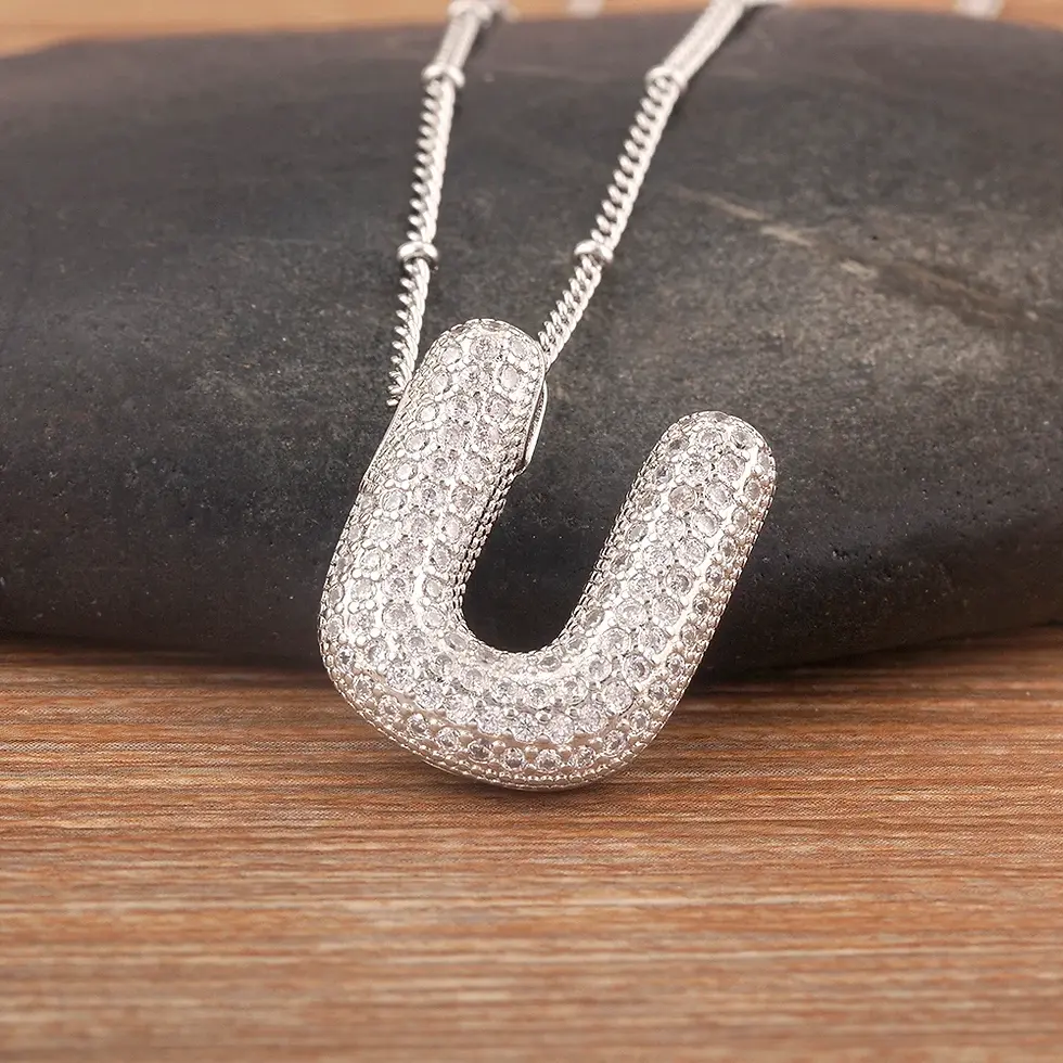 Miniatura: Collar zirconias ABC A-Z PLATEADO