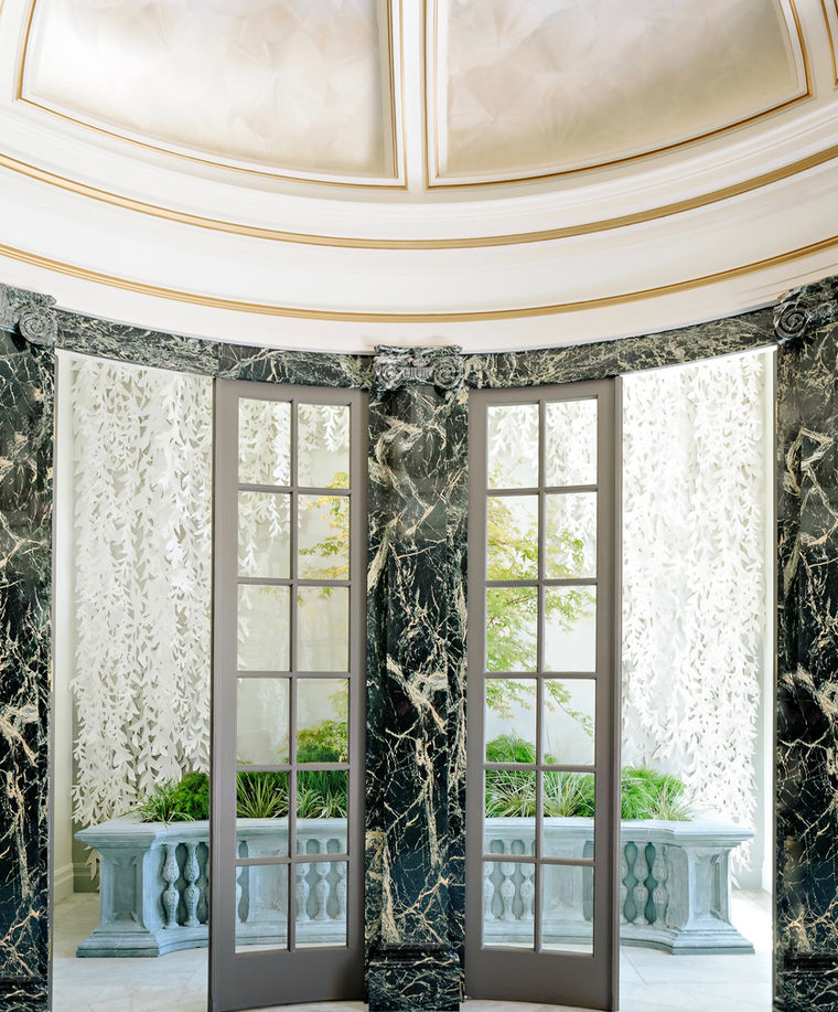 Silver Paint Ceiling and cut paper backdrop