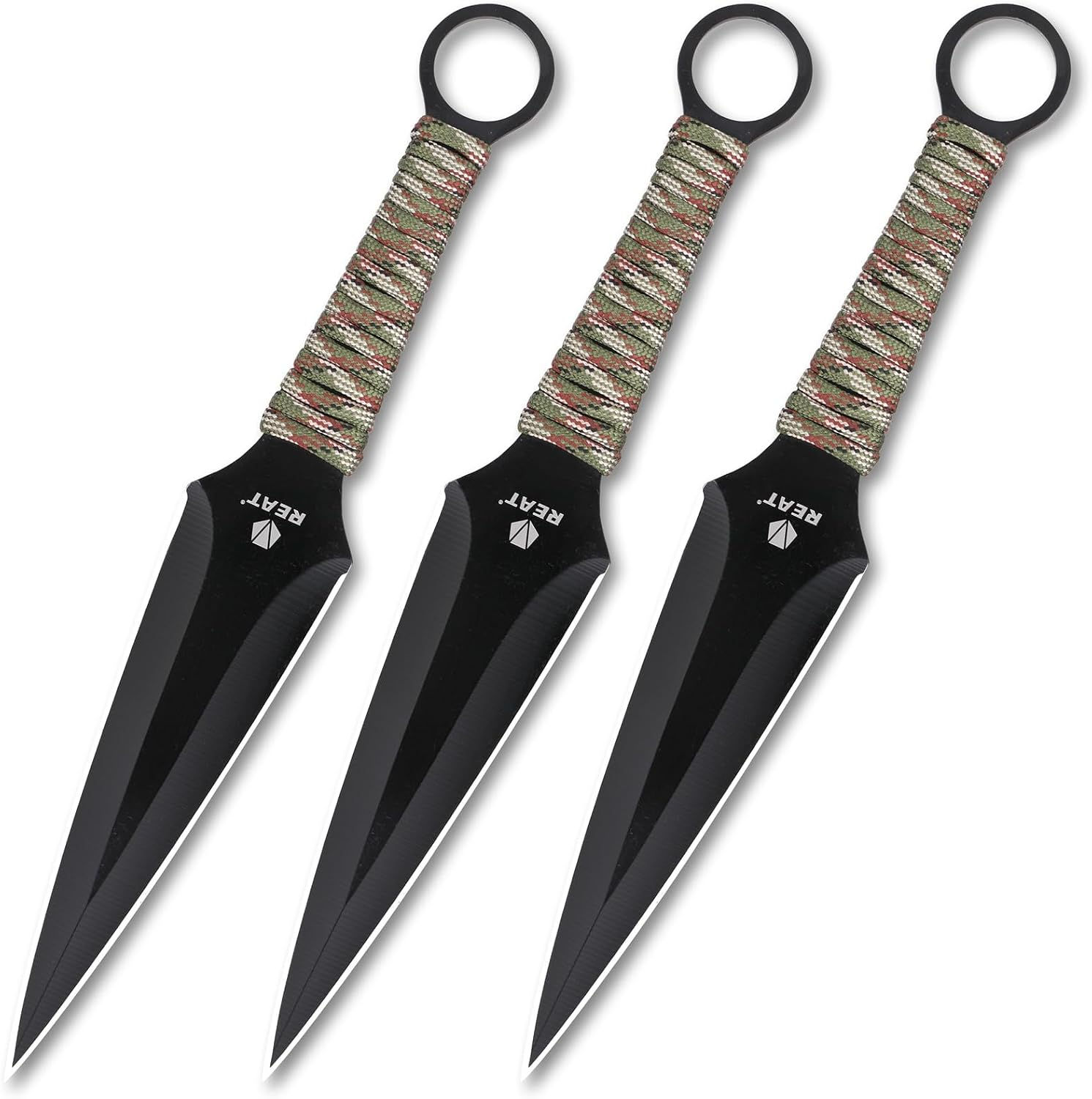 REAT Throwing Knives - 3 Piece, 9" 440 Steel with Cord-Wrapped Handle (SO049)