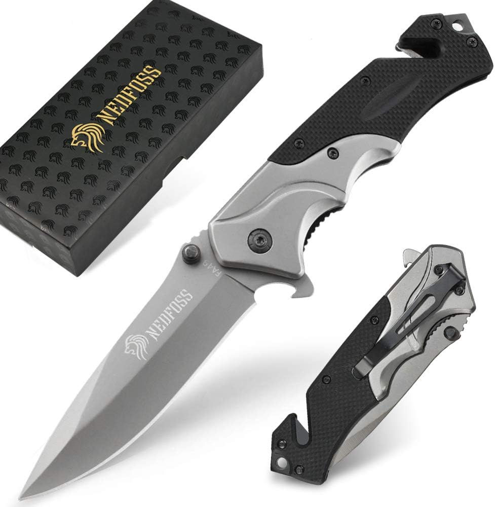 FA49 Pocket Knife for Men, 4-in-1, 3.5" 8Cr14Mov Steel, G10 Handle (SO015)