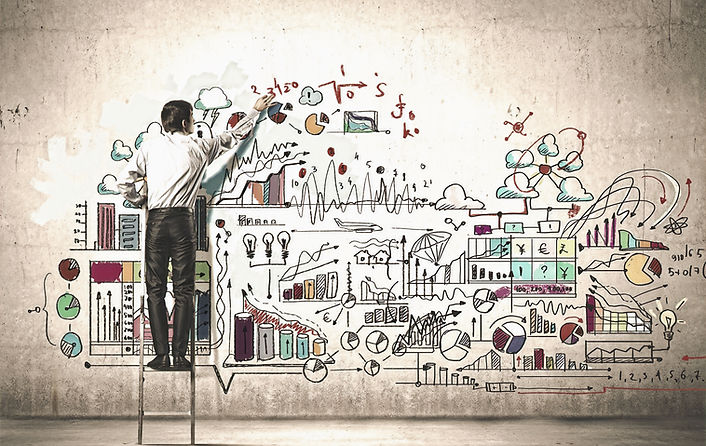 Back view of businessman drawing sketch