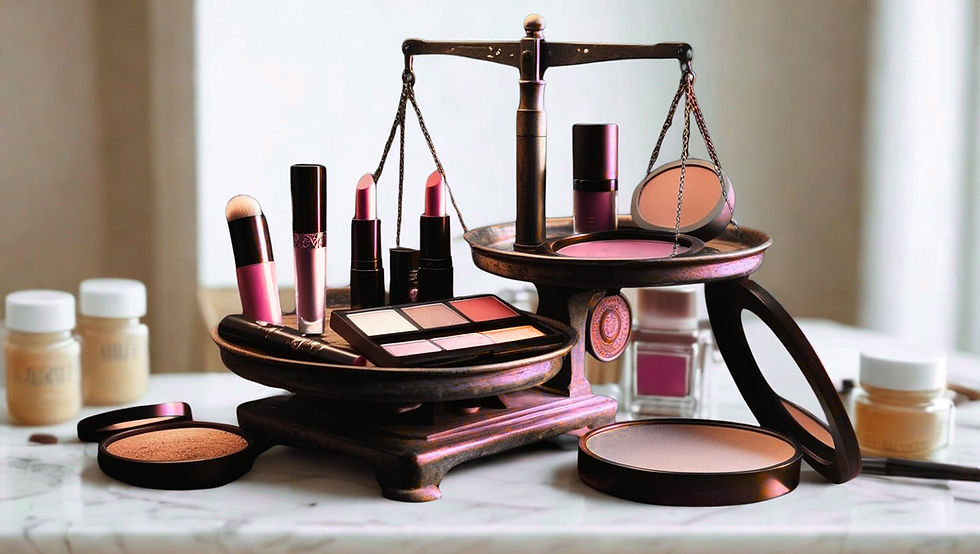 prodotti da trucco su una bilancia rappresentare che il make up professionale non si vende a peso non si vende