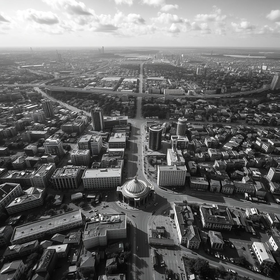 birdsview image of lusaka city center in black and white .jpg