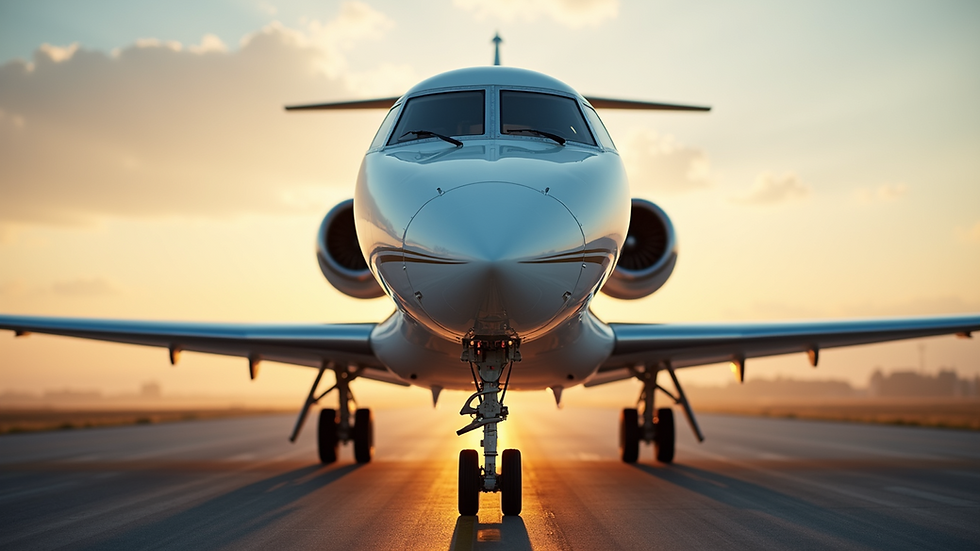 Close-up view of a private jet on a runway