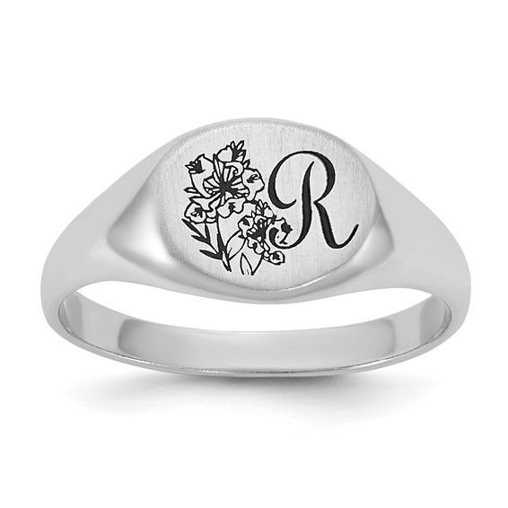 Thumbnail: Epoxy Initial and Birth Flower Signet Ring