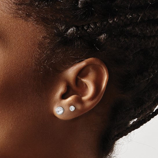 Thumbnail: 3mm and 5mm CZ Bezel Post Earrings Set