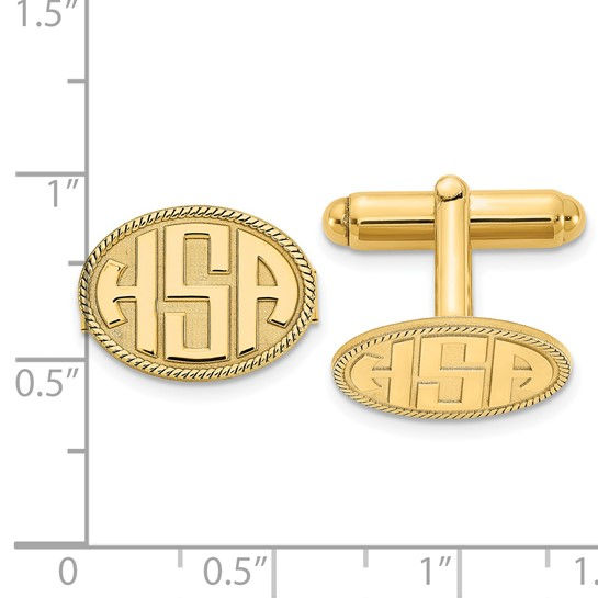 Thumbnail: Oval with Border Raised Monogram Cuff Links
