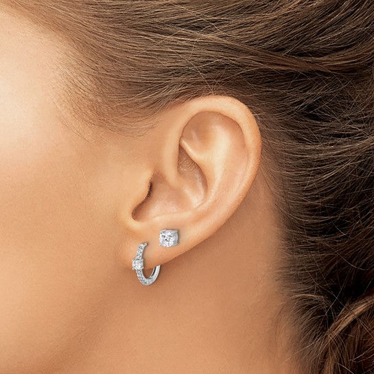Thumbnail: CZ Studs and Hinged Hoop Earring Set